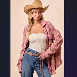 B4 BiBi OVERSIZED Floral Waffle Thermal Shacket in Berry - will fit Plus